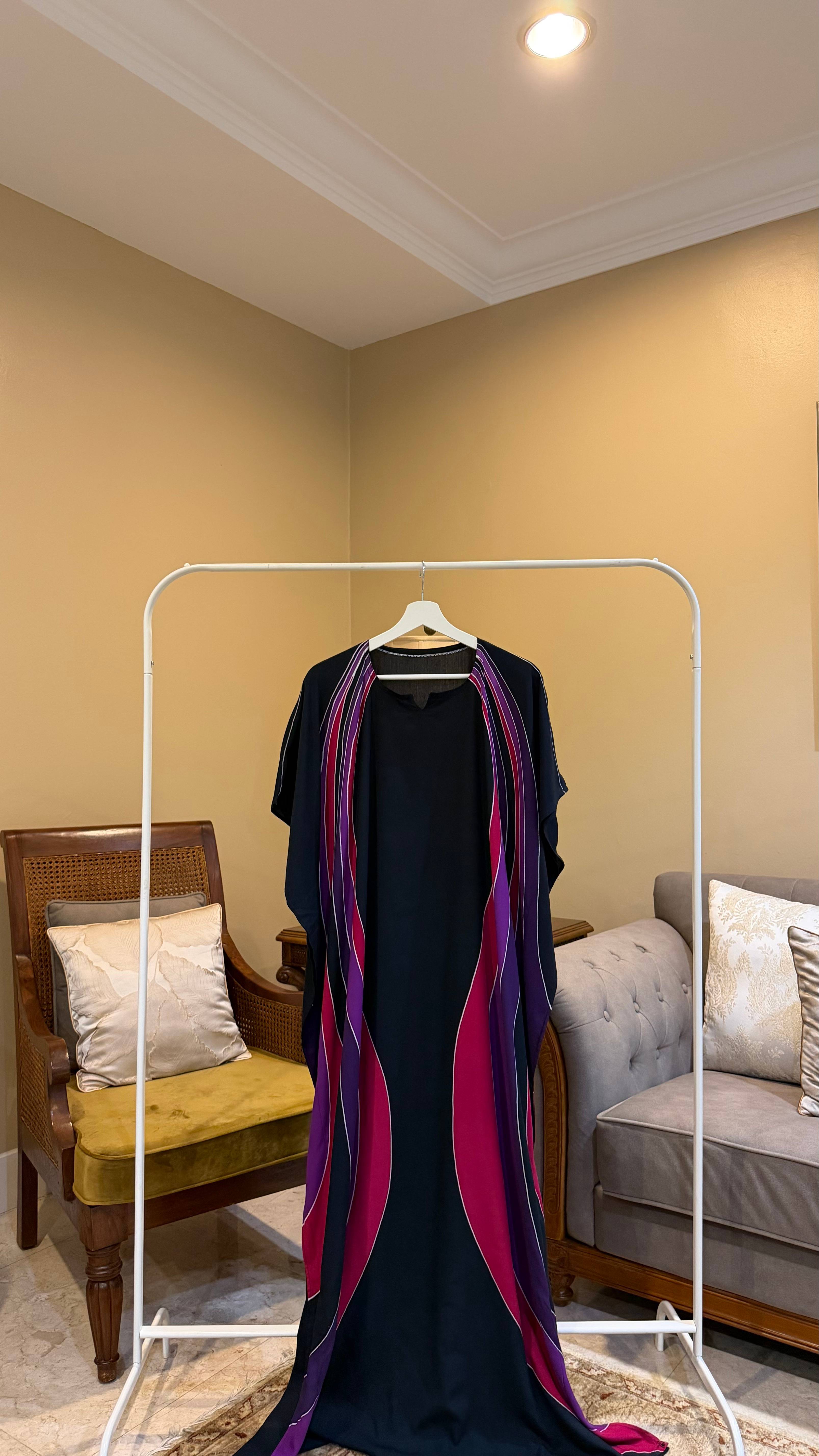 Abstract Stripe Black Cherry Kaftan