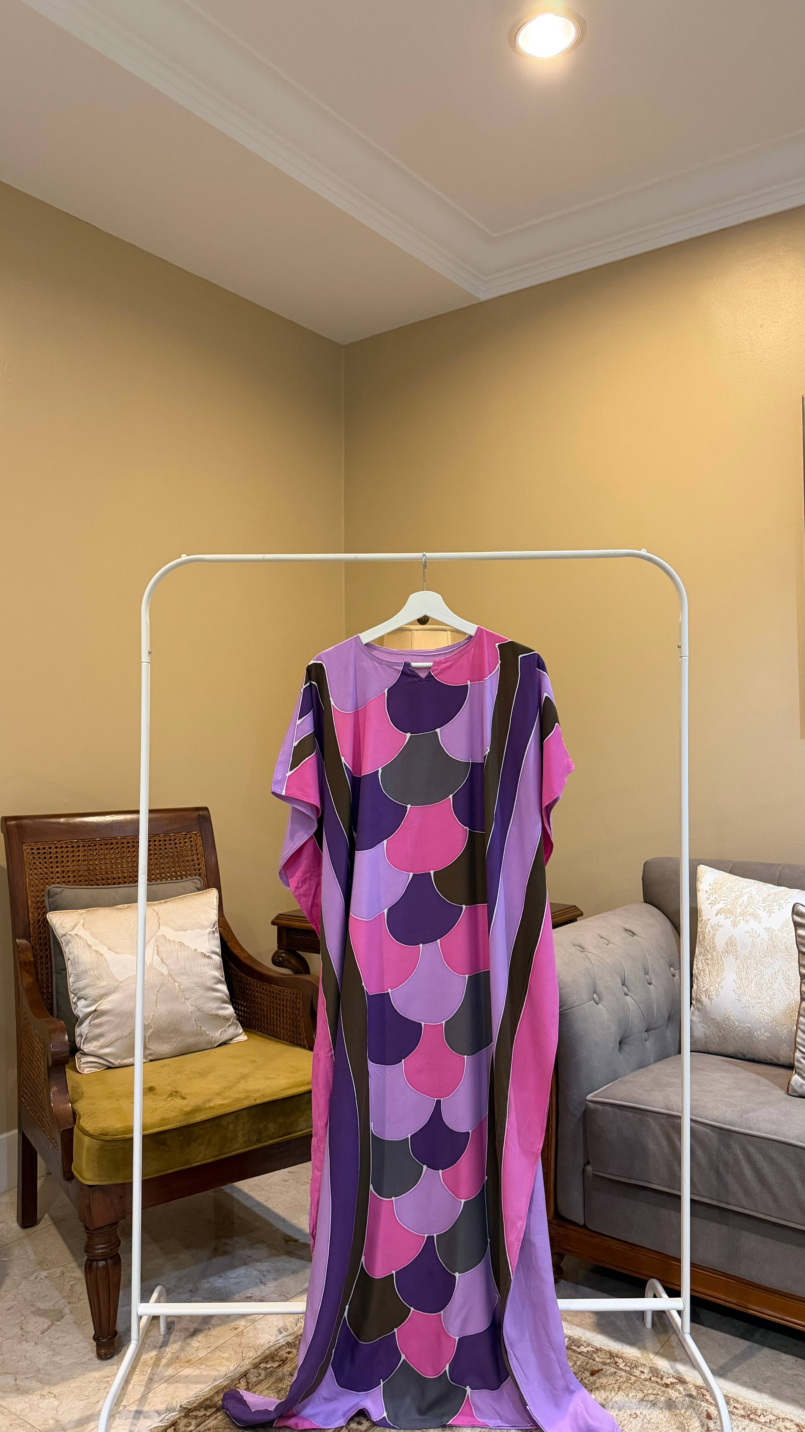 Abstract Mermaid Pink Kaftan