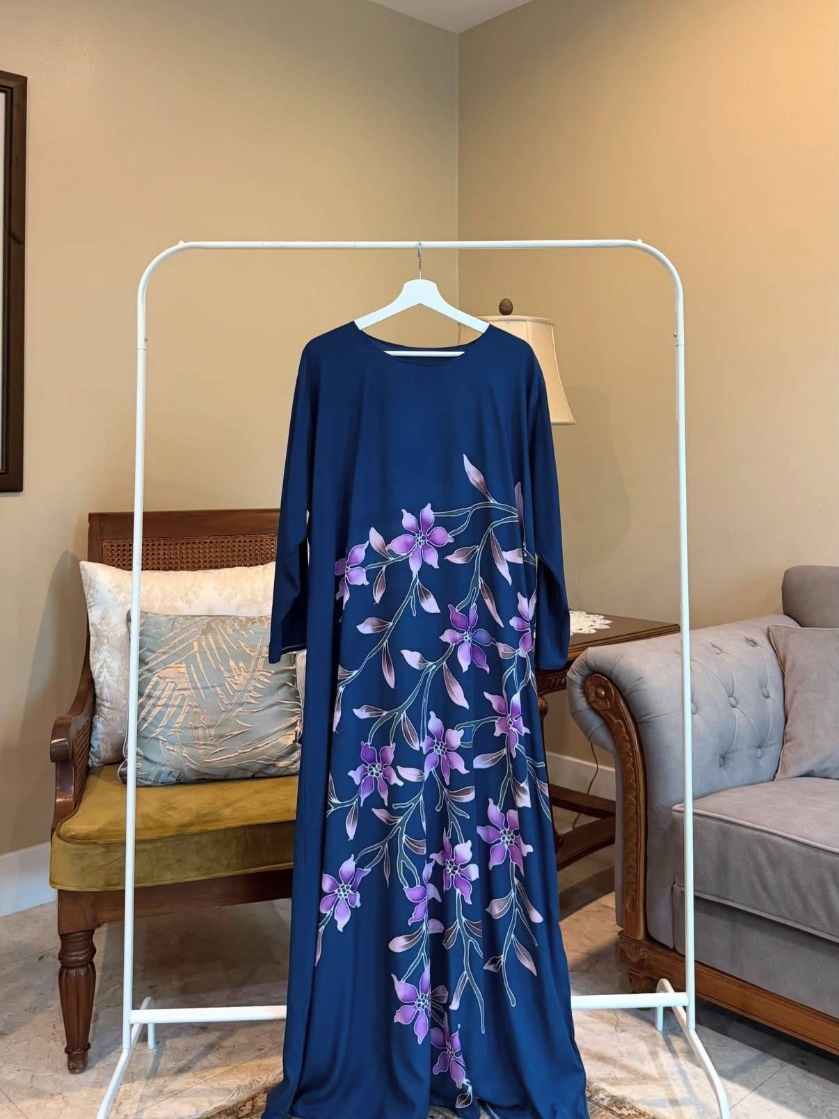 Floral Navy Blue Flower Long Sleeve
