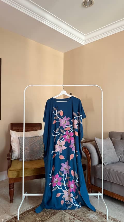 Floral Dark Blue Kaftan, image 1