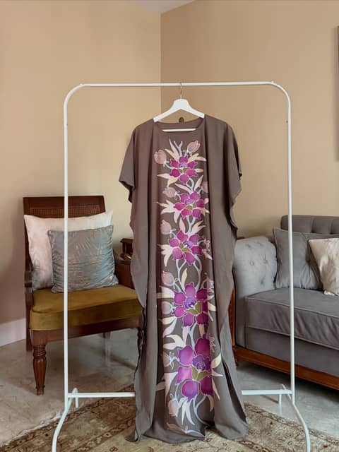 Floral Chocolate Brown Kaftan, image 1
