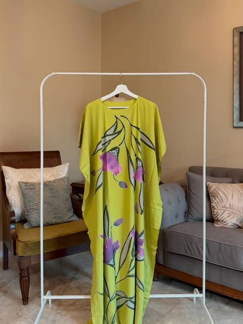 Floral Lime Green Kaftan, image 1